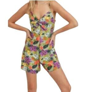 Lush Romper Tropical Floral Pattern Twist Front Sleeveless Multicolor Small NWT